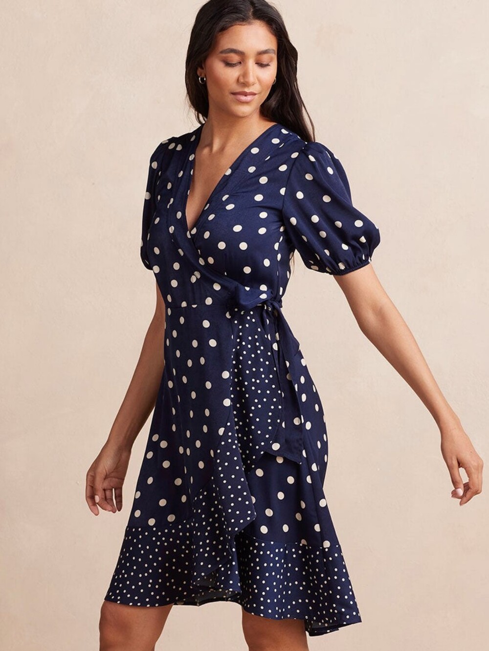 summersalt Beach To Brunch Polka Dot Blue White Wrap Dress Size 4